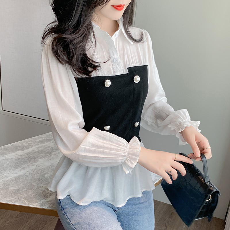 Áo Kiểu Nữ Dài Tay Cổ Chữ V Xếp Ly Thời Trang