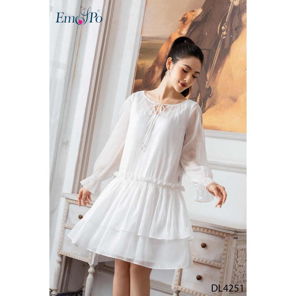 Đầm cổ tim Emspo thắt nơ cổ, bèo tầng chân váy DL4251