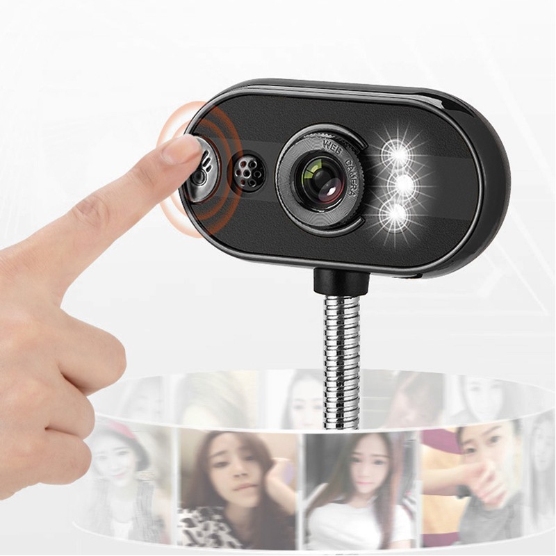 Webcam HD gắn đèn LED tầm nhìn ban đêm kèm micro gắn máy tính để bàn hỗ trợ dạy học và làm việc trực tuyến