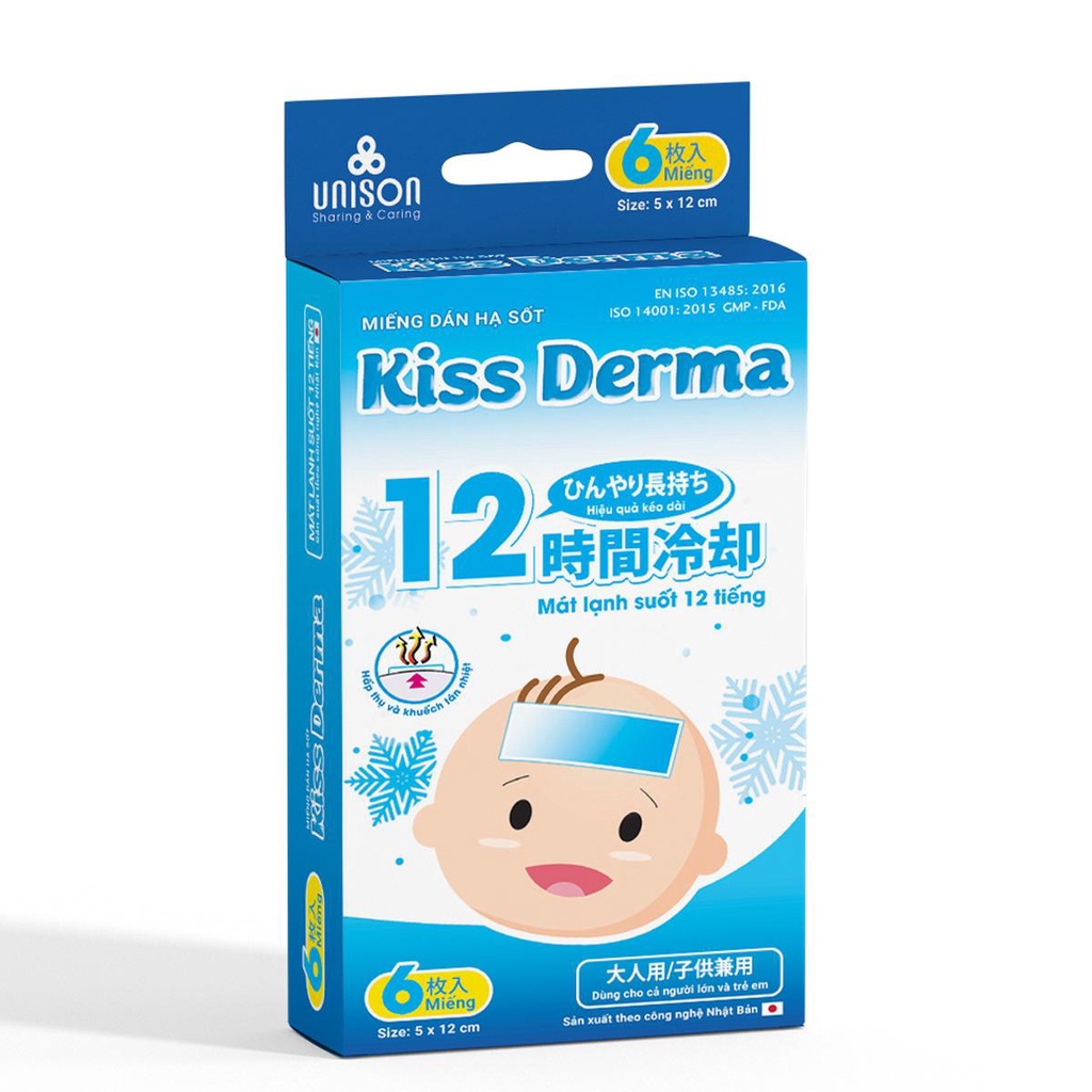 Miếng dán hạ sốt cho bé giảm đau hạ nhiệt cho người lớn Kiss Derma (Hộp 6 miếng) Fixderma