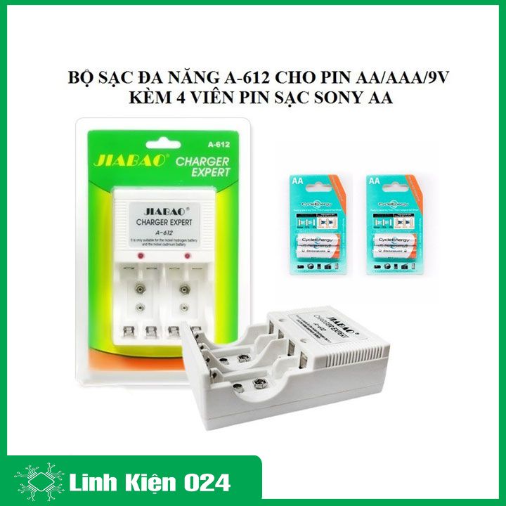 Bộ sạc pin đa năng A-612 kèm 2 pin sạc 1.5 AAA 1800mah