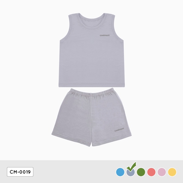 Bộ ba lỗ Coolmom chất liệu sợi tre cao cấp màu xám fog size 6M / CM-0019-6M-XF