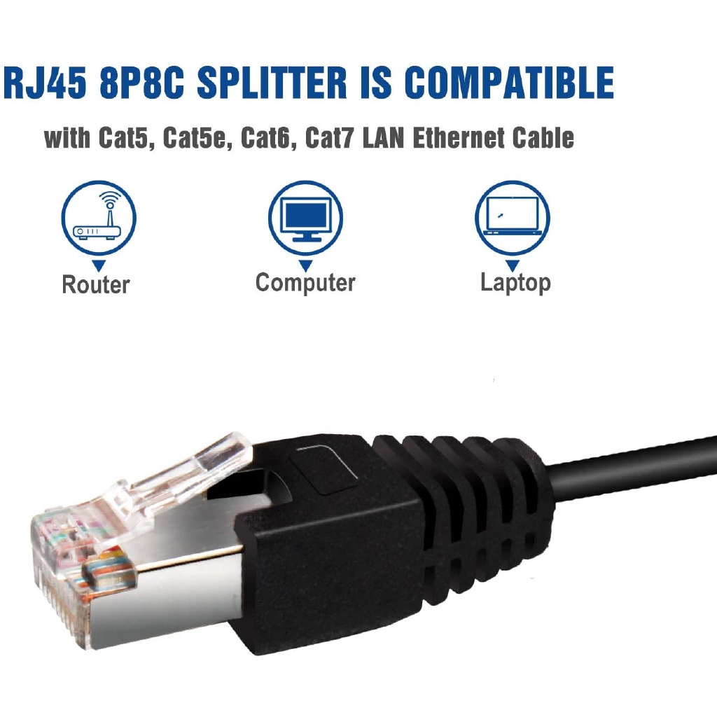 RJ45 Splitter Connectors Adapter - Trunple RJ45 1 Male to 2 Female LAN Ethernet Splitter Cable - Compatible Cat5e, Cat6, Cat7(Black)