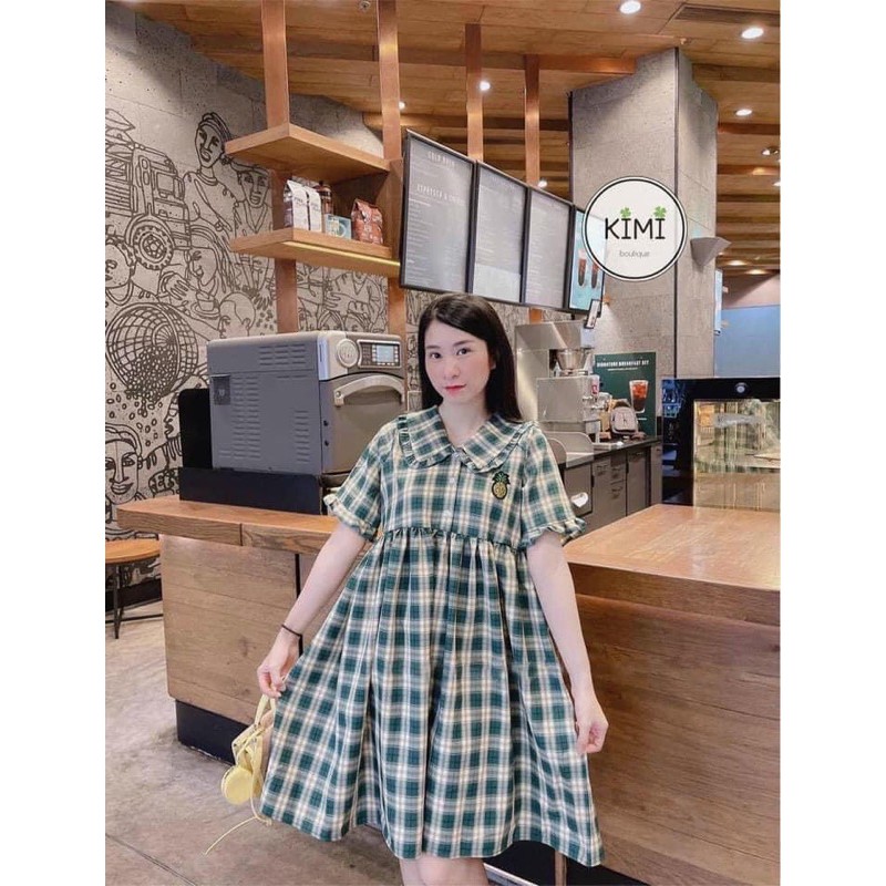 Đầm Babydoll Caro Thêu Dứa Gài Nút | BigBuy360 - bigbuy360.vn