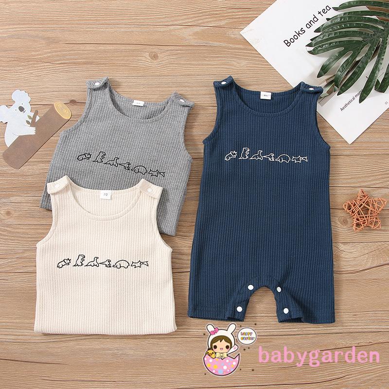 Bộ Áo Liền Quần Sát Nách Cổ Tròn Có Hàng Nút In Hình Khủng Long Cho Bé Trai 0-18 Tháng Tuổi