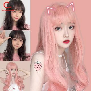 Wig with Air Bangs Fluffy Long Curly Hair Wig Water Ripple Small Wave for Girls Cosplay 