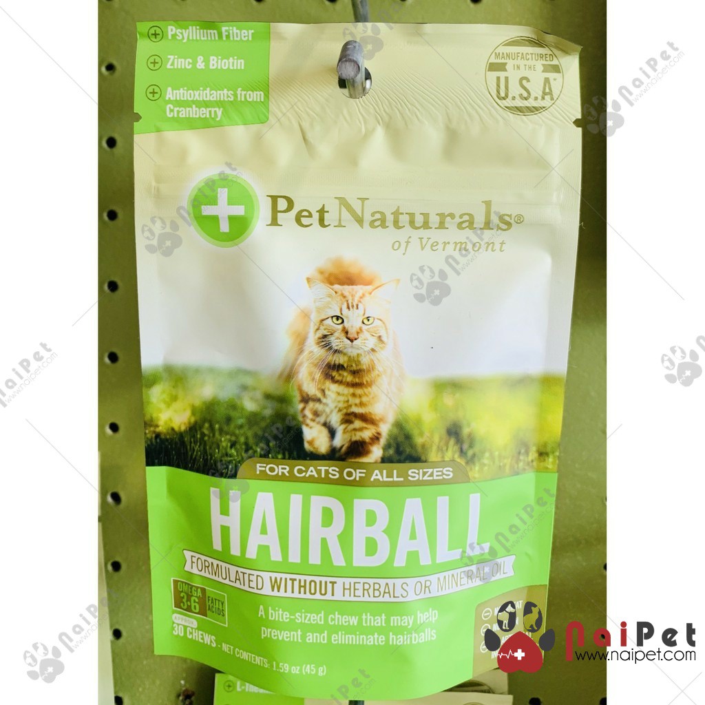 Viên Nhai Hỗ Trợ Da Lông Và Trị Búi Lông Cho Mèo HairBall Pet Naturals Túi 30 Viên