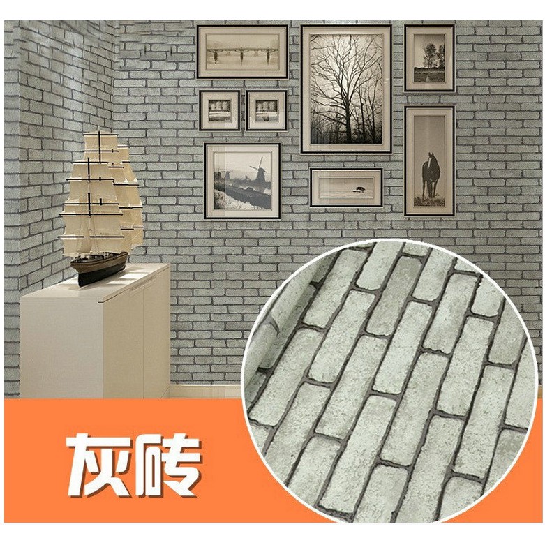 1 mét Decal giấy dán tường gạch xám rêu khổ rộng 45cm có keo sẵn