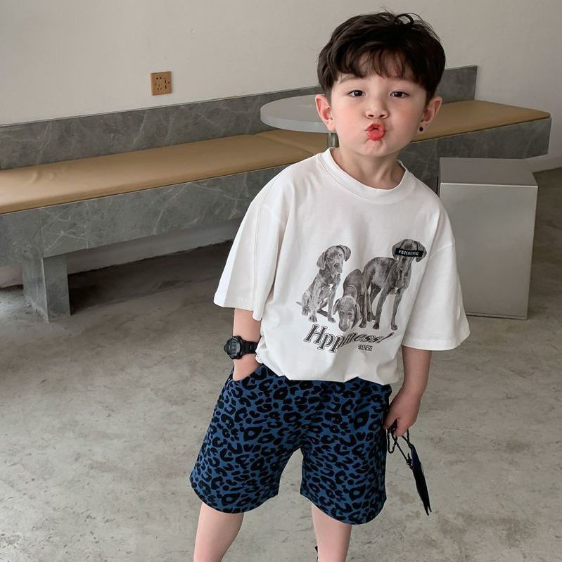 Áo thun cotton tay ngắn in hình cún con dễ thương thời trang mùa hè cho bé trai 2021