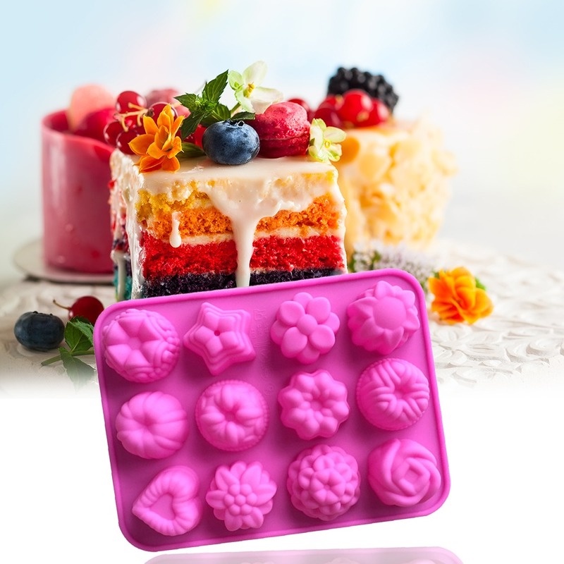 1 Khuôn Silicone 12 Ngăn Làm Bánh Tạo Hình Hoa Sáng Tạo DIY