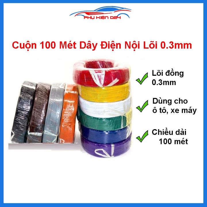 Cuộn 100 mét dây điện nội mềm lõi 0.3mm chuyên dụng cho ô tô xe máy