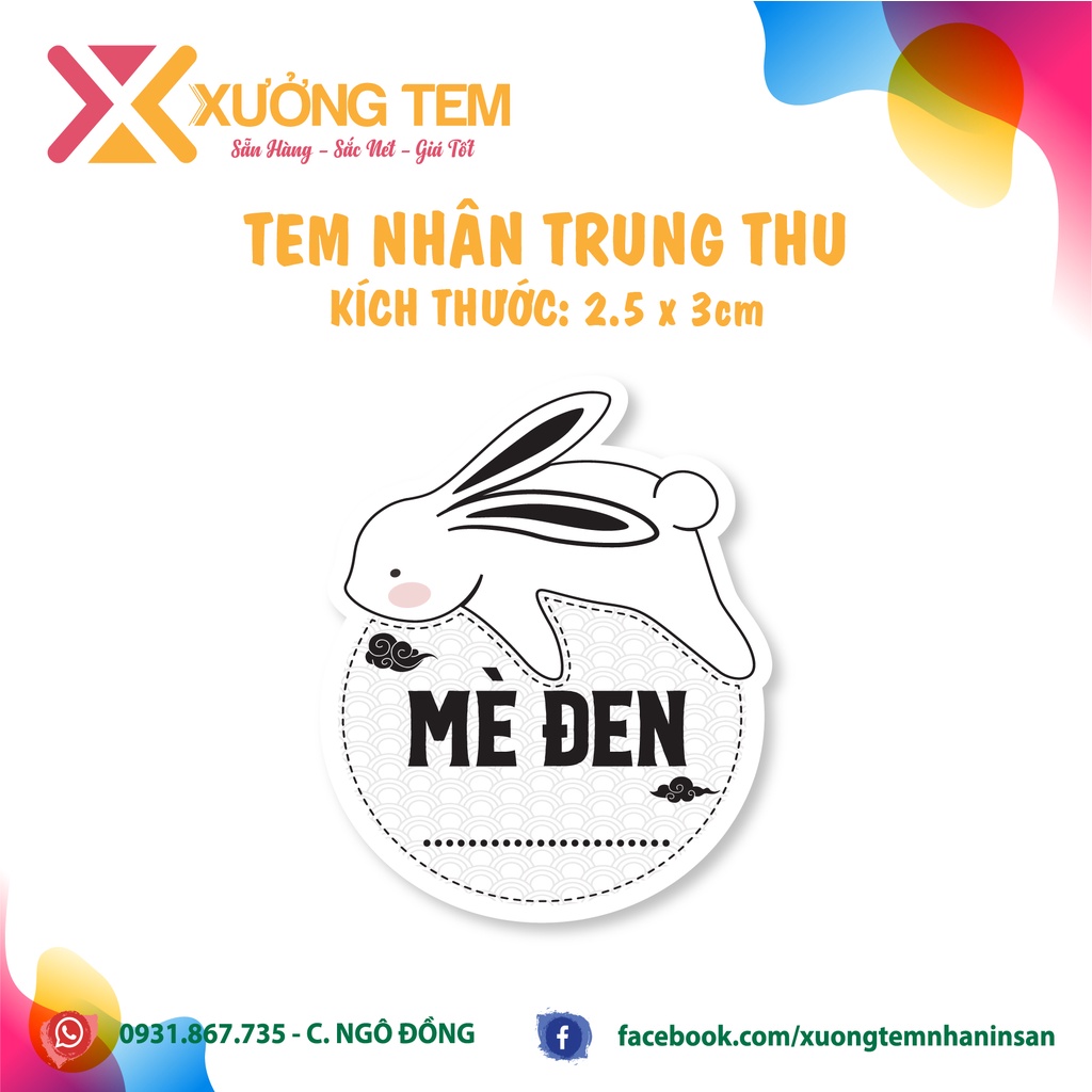 20 Tem Dán, Nhãn Nhân Trung Thu -  11 Mẫu Thỏ Mới - In theo Yêu cầu SLL