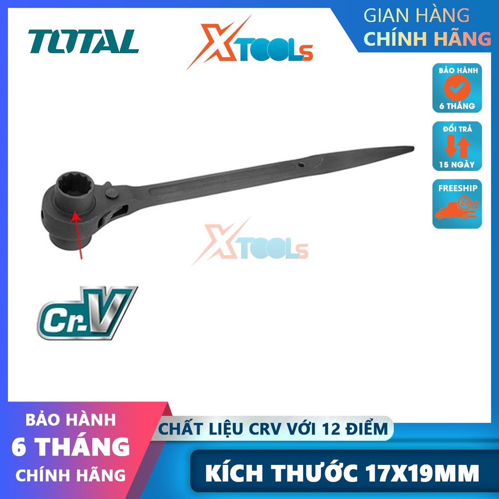 Cờ lê đuôi chuột tuýp đôi TOTAL | cờ lê chất liệu CRV với 12 điểm, màu đen &amp; bóng mờ, xử lý nhiệt, bền-CHÍNH HÃNG-XTOOLS