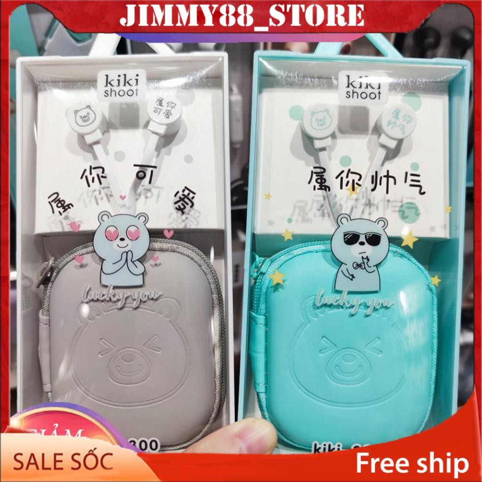 Tai Nghe Nhét cắm dây 3.5mm KiKi-300 Có Mic tặng hộp đựng Họa Tiết Hoạt Hình cho điện thoại JIMMY88