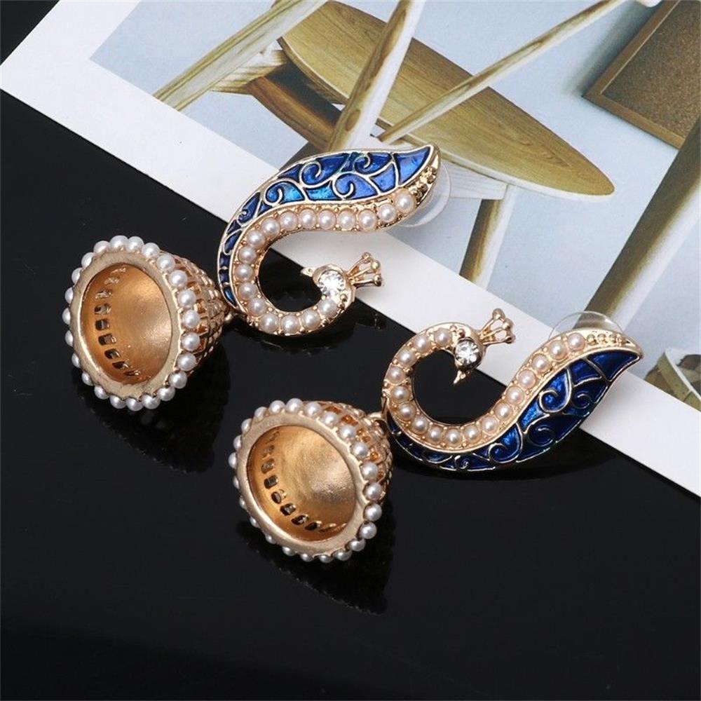1 Đôi Bông Tai Hình Chim Công Phong Cách Ấn Độ Mới