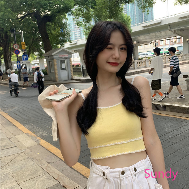 Áo croptop nữ dệt kim phong cách thời trang mùa hè cho phái nữ