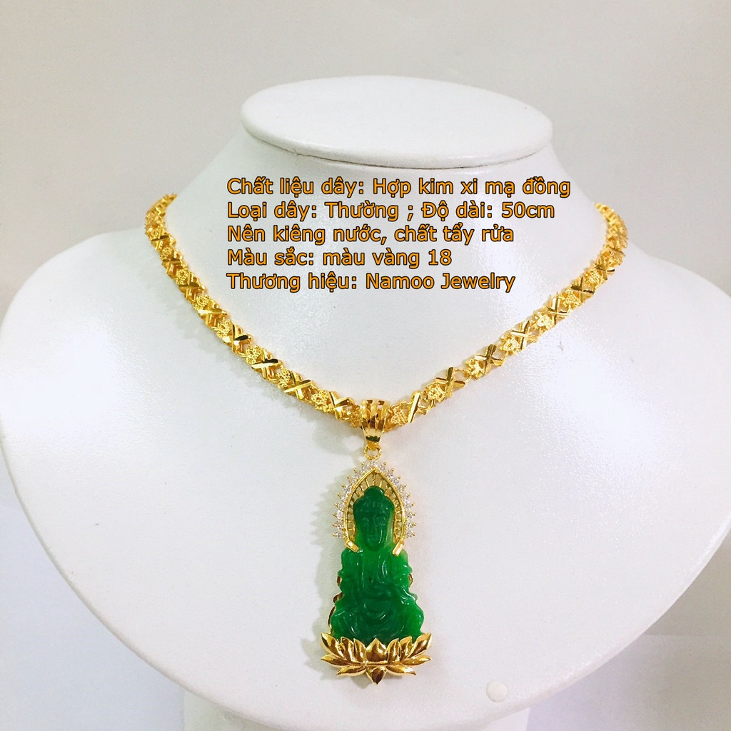 Dây Chuyền Mặt Phật Bà Đá Xanh Ngọc V667 Kết hợp Dây Hoa Bản Lớn V019 Namoo Jewelry CHuyên Sỉ