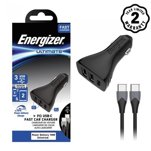 Sạc Ô tô Energizer DC21PGUCC3 - 3 cổng, USB-C PD