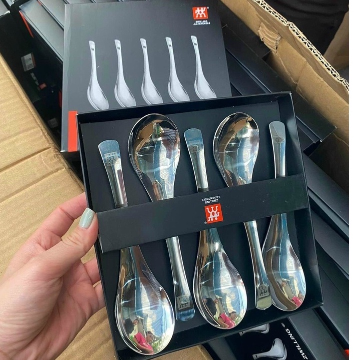 Bộ 5c Thìa Súp, Thìa Phở Có Hộp Đựng (ảnh thật)