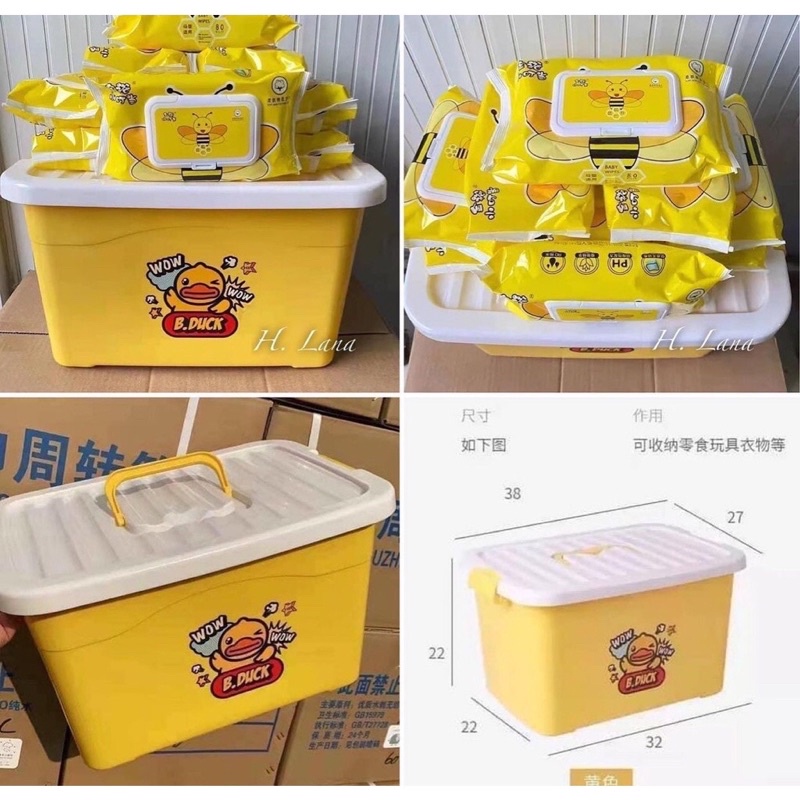 khăn giấy ướt con vịt vàng đóng thùng nhựa 10 bịch tiện dụng