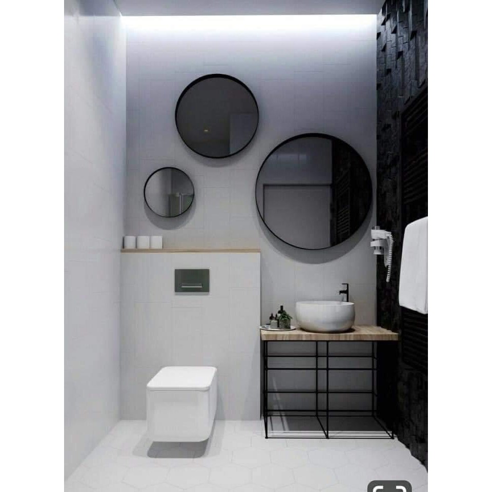 Gương Tròn Viền Thép Đen Sơn Tĩnh Điện - phía sau có móc treo tường
