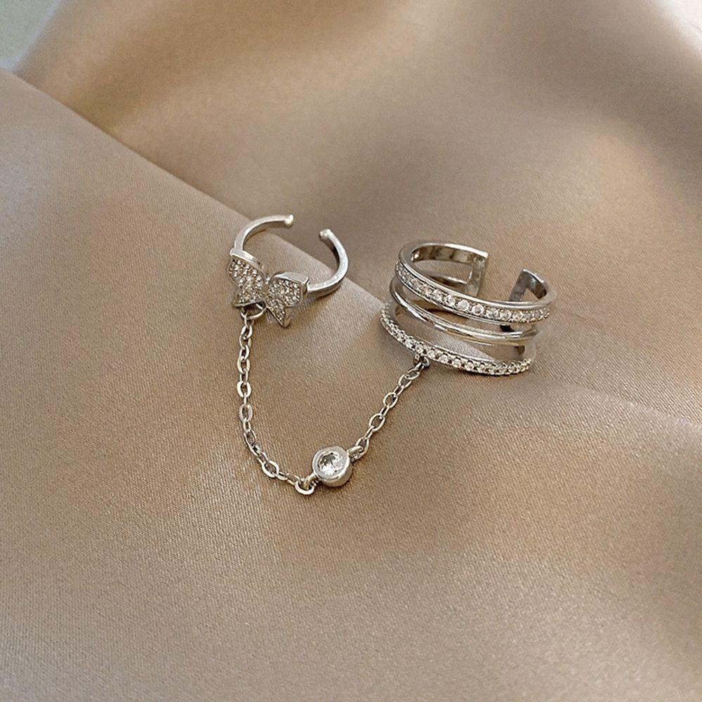 Nhẫn Hở Hai Đầu Nối Hình Học Phong Cách Hip hop Punk Cá Tính Có Thể Điều Chỉnh