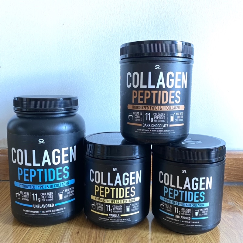 Mẫu mới BỘT COLLAGEN THUỶ PHÂN SR collagen peptides POWDER vị vanilla | dark chocolate | unflavored order US