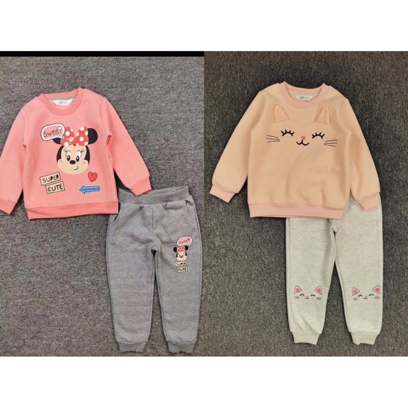 Bộ nỉ trần bông bé gái HM chất mềm đẹp (1-6Y)