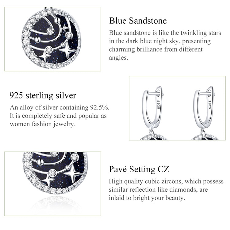 Khuyên tai Bamoer BSE423 bạc 925 hình ngôi sao đính đá CZ thời trang xinh xắn cho nữ