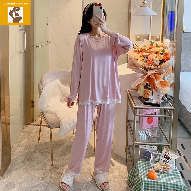Đồ bộ bầu và sau sinh cho con bú viền hồng dáng trẻ trung chất thun lạnh lịch sự mặc thoáng mát thoải mái khi ở cữ.