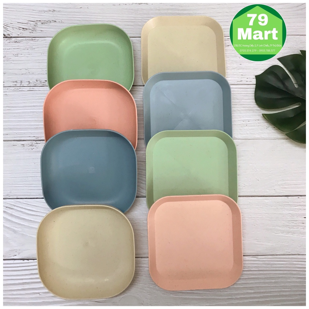 Bộ 8 dĩa lúa mạch màu pastel dễ thương hình vuông.