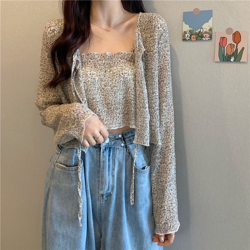 IELGY Áo sơ mi chiffon tay dài dáng rộng in họa tiết hoa phong cách Hàn Quốc thời trang cho nữ