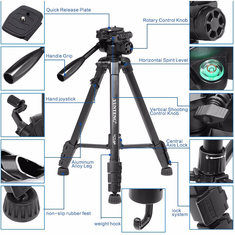 Chân Máy Ảnh Tripod YUNTENG VCT-668 cho DSLR, máy quay, điện thoại