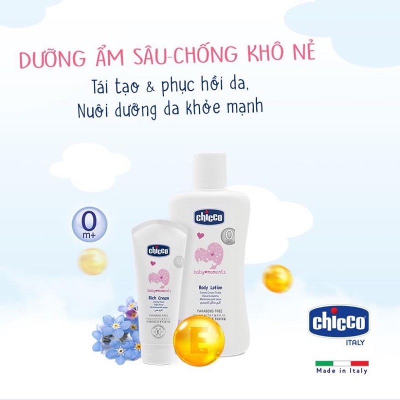 Kem dưỡng ẩm chứa Omega và Vitamin Chicco 100ml Chính Hãng Nhập Khẩu Ý