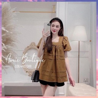 Áo Babydoll Ulzzang Cổ Vuông Sơmi Tiểu Thư Tay Phồng Điệu Đà Màu Trắng Siêu Hot
