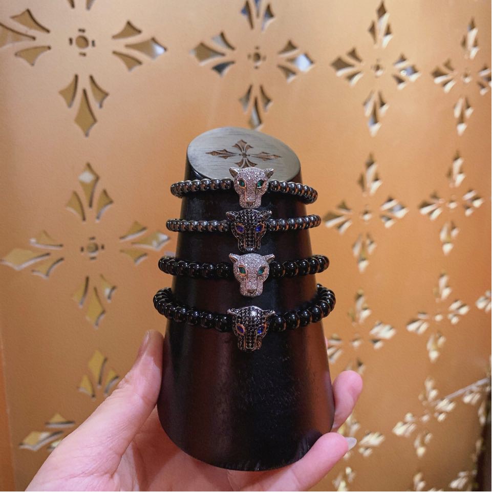 Vòng đá Jetblack 6mm + Panther mắt xanh by Neora Jewels