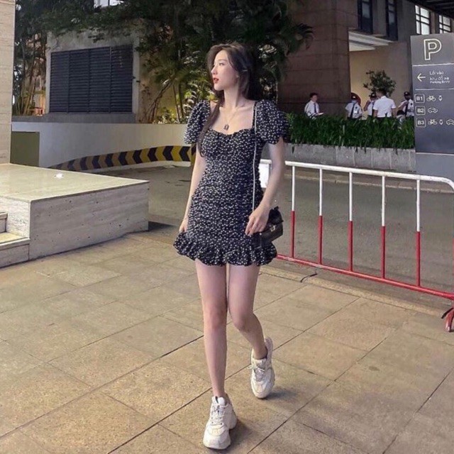 🌼 Váy chấm bi đen đuôi cá 🌼 ( ảnh thật, cận chất)