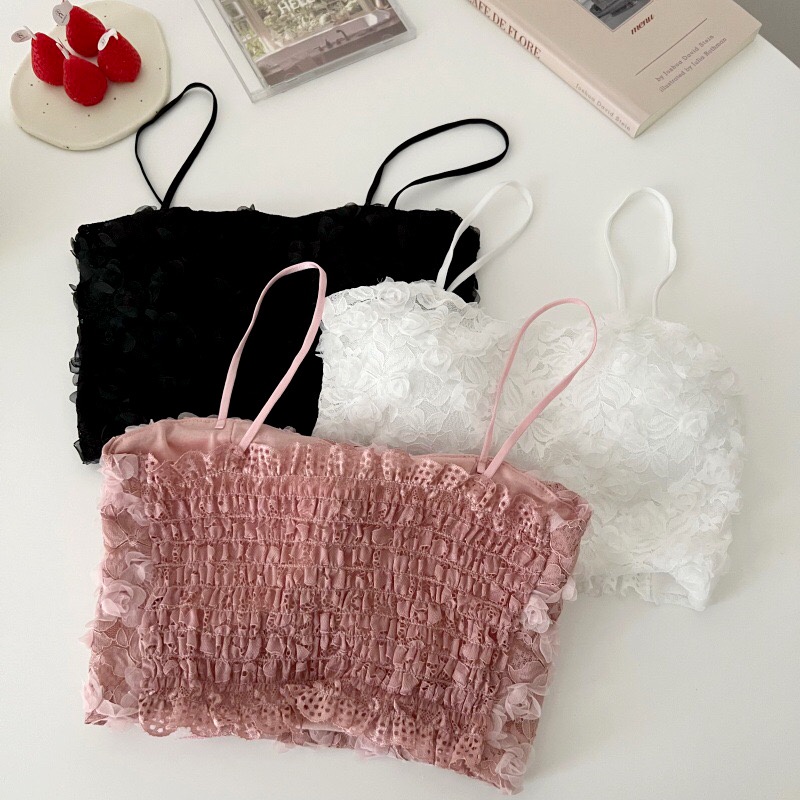 Áo Bra Ren Hoa Hồng Nhí Hai Dây Ngàn Hoa 3 Màu Siêu Xinh Áo Crotop Phối Quần Jean Đi Biển Cực Đẹp Mainia Shop