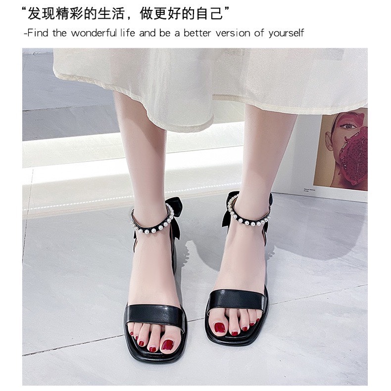 Sandal cao gót cho nữ đính nơ công chúa siêu xinh gót vuông phong cách Hàn Quốc (A53)