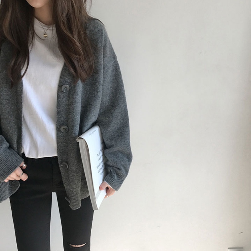 Áo cardigan dệt kim IELGY tay dài màu trơn thời trang thường ngày