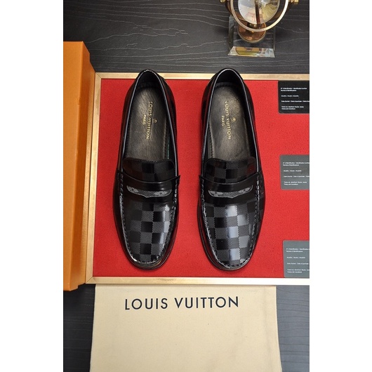Giày tây lười cho nam thương hiệu Louis Vuitton LV da thật cao cấp hoạ tiết caro