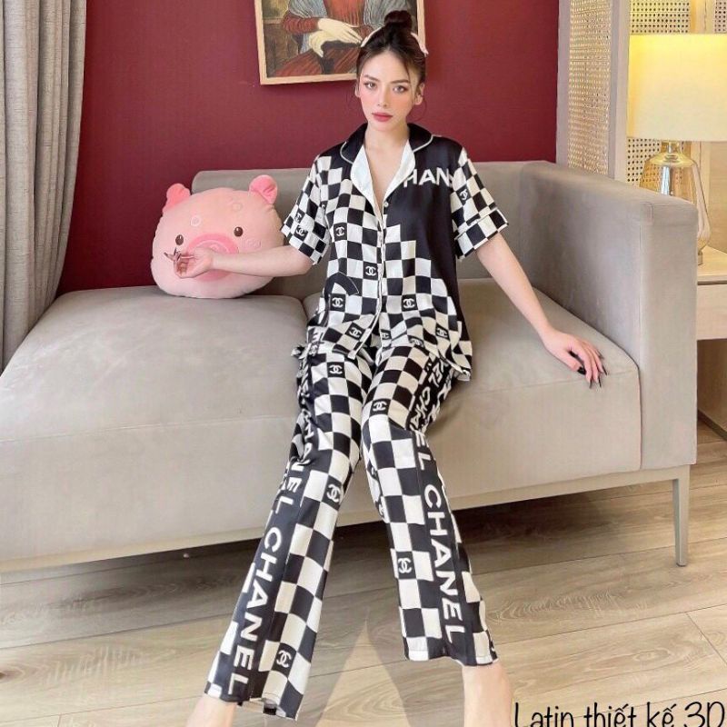 ĐỒ MẶC NHÀ PIJAMA LỤA LATIN THIẾT KẾ TAY NGẮN QUẦN DÀI FREESIZE - SAM
