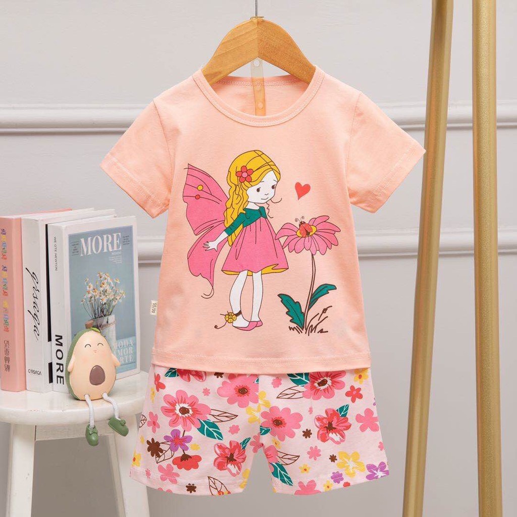 Bộ cotton mùa hè bé gái nhập khẩu cao cấp