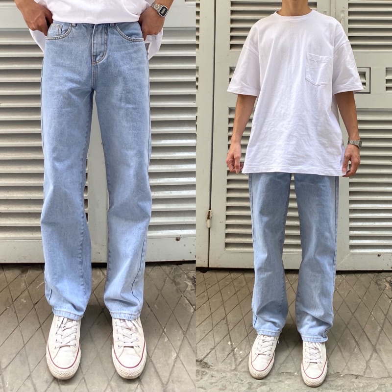 NEW - QUẦN JEANS ỐNG SUÔNG MÀU XANH NHẠT SIÊU HOT MIX ĐỒ CỰC ĐẸP