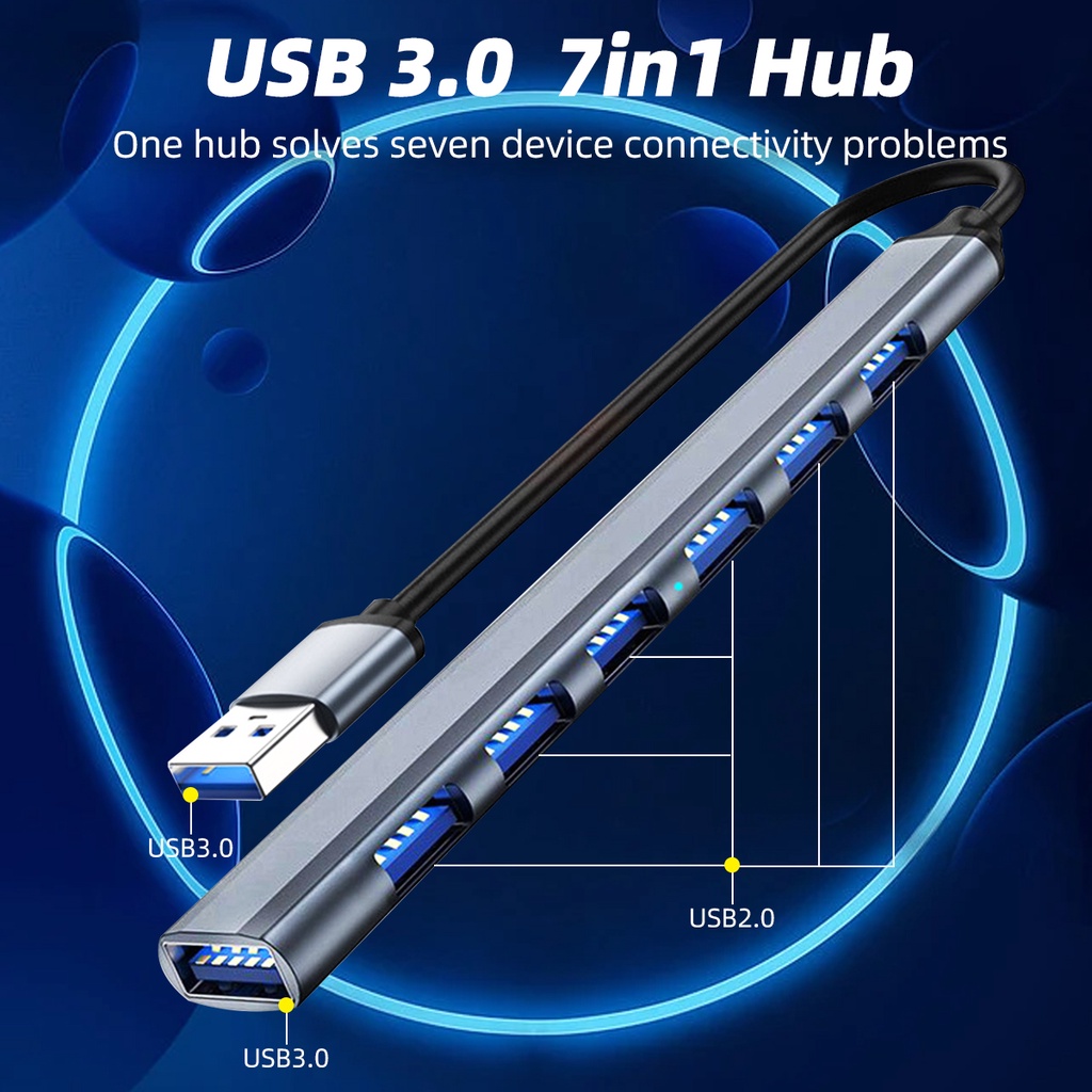 HUB chia 7 cổng USB 3.0 FONKEN tốc độ cao cho Laptop/ PC