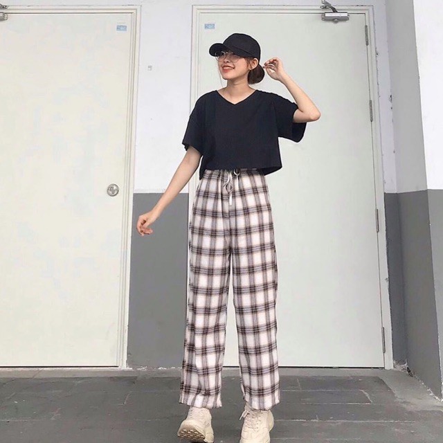 QUẦN CARO BEIGE DÁNG SUÔNG UNISEX