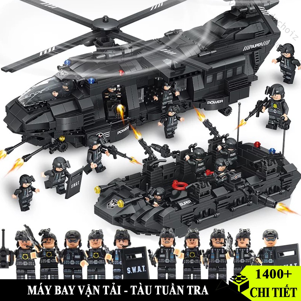 Đồ chơi lắp ráp mô hình Máy Bay Trực Thăng Vận Tải CH-47 CHINOOK 1400 Chi Tiết, Xếp Hình Tàu Tuần Tra Cảnh Sát Biển