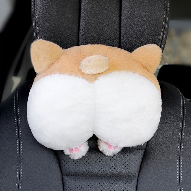 Combo 3 món chó corgi gối dựa đầu, gối tựa lưng xe ôt xe hơi, đai an toàn cho xe oto/ xe hơi/ ghế văn phòng