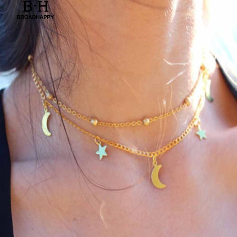Dây chuyền nhiều lớp mặt hình trăng sao phong cách vintage