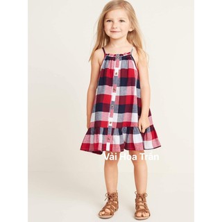 Vải thô kẻ đỏ đen Old navy